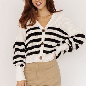 Baltic Born Gracie Knit Cardigan | Ivory + Black Stripe Size MM